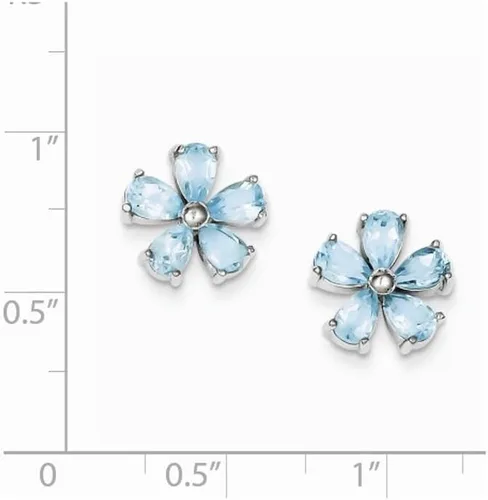 Vista 2 de Pendientes de flor de topacio azul en plata de ley, Plata de ley, Topacio