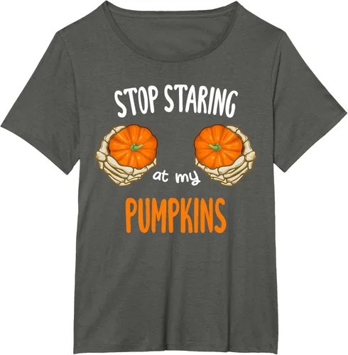 Vista 20 de Stop Staring at My Pumpkins for Hot Witches, camiseta de brasier de Halloween, Negro