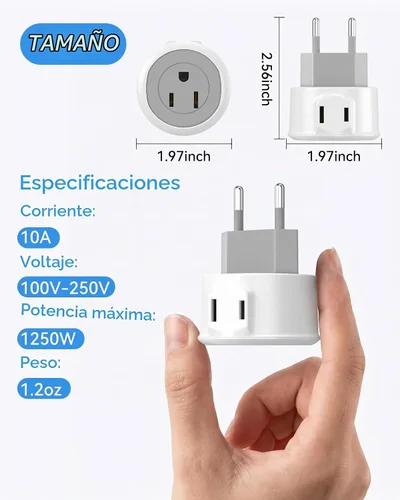 Vista 5 de Paquete de 2 adaptadores de enchufe de viaje europeos, adaptador de enchufe de EE. UU. a Europa