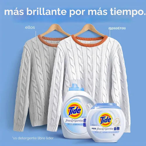 Vista 3 de Tide Free & Gentle - Detergente líquido suave para ropa, 64 cargas