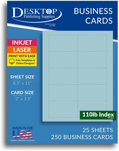 Vista 10 de 250 tarjetas de visita azul brillante de 3.5 x 2 pulgadas, hojas de papel de tarjetas de visita en blanco de colores imprimibles, tarjetas de visita