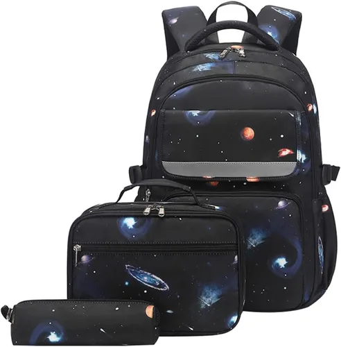 Vista 16 de Mochila JiaYou con patrón espacial de la galaxia para niños, primaria, escuela media, mochila de día para hombres, mochila para portátil