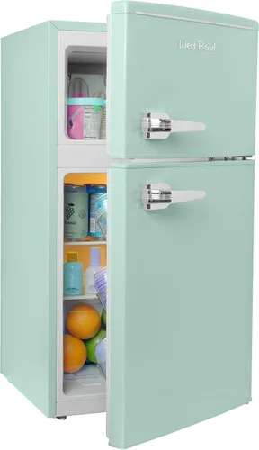 Vista 11 de West Bend - Mini refrigerador con congelador para dormitorio, oficina, bar o dormitorio, refrigerador compacto retro con estantes de vidrio Negro