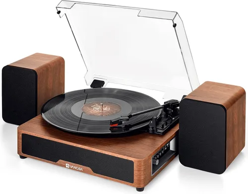 Vista 9 de VANGOA Tocadiscos de vinilo, tocadiscos de 3 velocidades con receptor Bluetooth, altavoces estéreo integrados, color negro