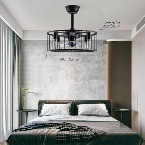 Vista 3 de Ventiladores de techo de 18 pulgadas con luces, moderno ventilador de techo cerrado para interiores con control remoto con opciones