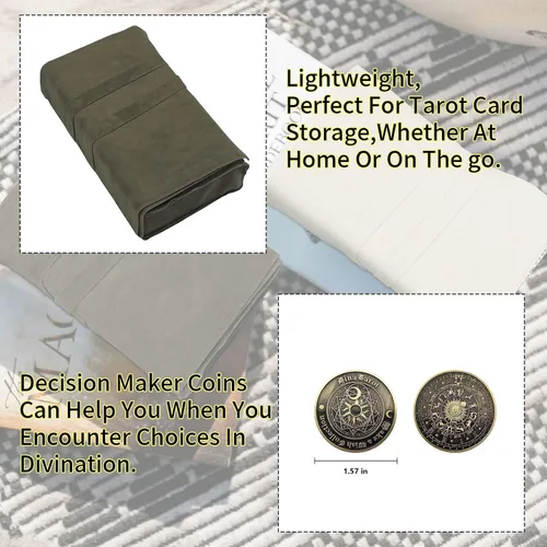 Vista 3 de Knana 3 piezas Soporte para cartas de Tarot, Bolso de Terciopelo para Tarot, Accesorios de Tarot - Blanco y Gris