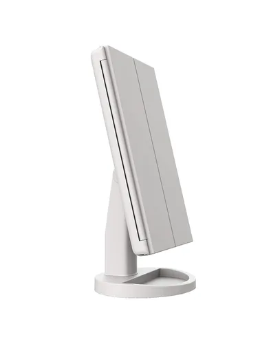 Vista 2 de PURSONIC TM24FWH - Espejo de tocador con 24 luces LED de triple pliegue, 2X y 3X, 24 luces naturales regulables, pantalla táctil, espejo de mesa