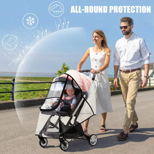 Vista 6 de Funda de lluvia para cochecito y mosquitera para cochecito de bebé (juego de 2 piezas), accesorio universal para cochecito, impermeable, protección