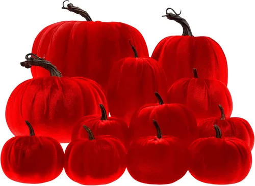Vista 9 de Gresorth 12 calabazas artificiales grandes de terciopelo para Halloween, hechas a mano, decoración de centro de mesa de cosecha de otoño