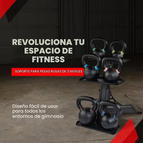 Vista 2 de Body-Solid (GDKR50) Soporte para pesas rusas de 3 niveles, compacto y duradero, soporte de pesas rusas para gimnasio en casa, se adapta a campanas