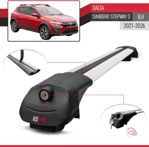 Vista 3 de Compatible with Dacia Sandero Stepway 3 2021-2025 ACE-1 Car Roof Rack Cross Bar Grey Aluminium 2 Bars