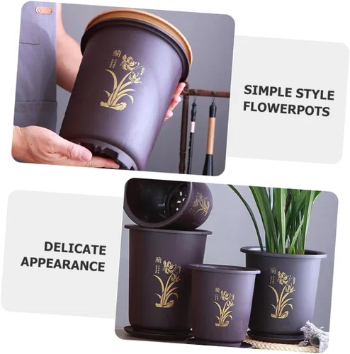 Vista 3 de GANAZONO 3 juegos de macetas de orquídeas duras transpirables para plantas de interior, patrón de orquídeas aleatorias para decoración del hogar