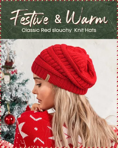 Vista 44 de FURTALK Gorro de invierno para mujer, con forro de satén, tejido trenzado, grueso, holgado, gorro cálido