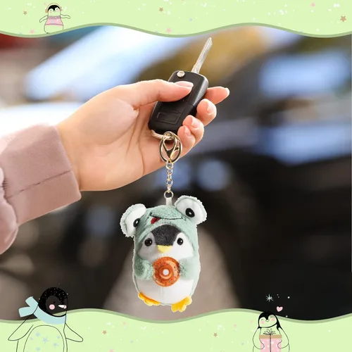 Vista 7 de Kigeli 3 llaveros de pingüino de peluche, diseño de animales de peluche, diseño de rana, conejo, perro, bonito colgante de animal para regalo