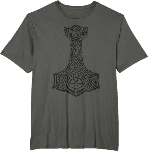 Vista 4 de Thor's Hammer Mjolnir - Camiseta de mitología nórdica vikinga, Gris