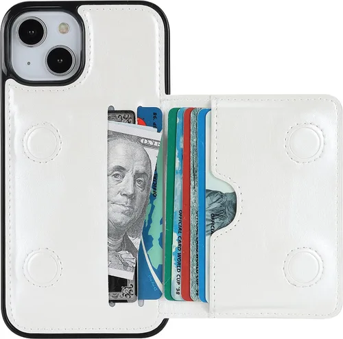 Vista 11 de KIHUWEY Funda compatible con iPhone 14, tarjetero de cuero de primera calidad, cierre magnético oculto, duradero, a prueba de golpes, para iPhone 14