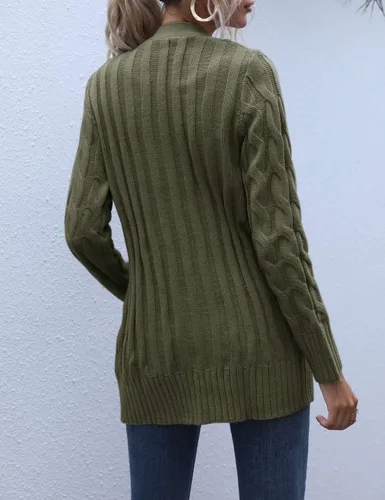 Vista 4 de MEROKEETY - Suéter de punto trenzado y manga larga para mujer, estilo cárdigan abierto al frente, con botones, para otoño, ropa de exterior holgada