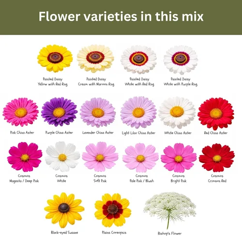 Vista 6 de Cut Flower Garden Seed Mix – Más de 15,000 semillas – Paquete extra grande de 1 onza – Semillas de flores sin OMG – Zinnia, Cosmos, Larkspur