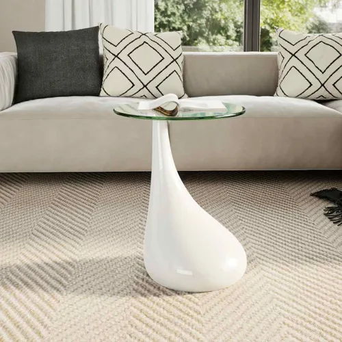 Vista 4 de Coffee Table with Round Glass Top High Gloss White Cofee Table Side Tables Living Room Living Room Tables Mesas De Centro para Sala for Dining Room