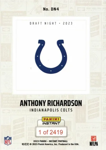 Vista 2 de Panini Instant Draft Night Football 2023 #DN4 Anthony Richardson Rookie Card Colts - ¡Solo 2,419 hechos!