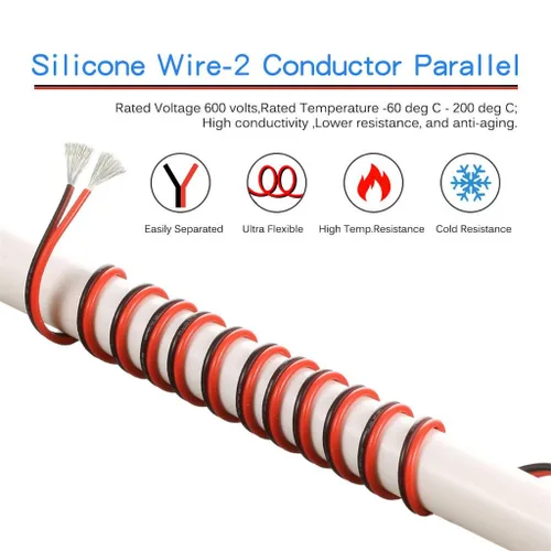Vista 3 de BNTECHGO Cable de silicona paralelo flexible de calibre 14, 2 conductores, rojo y negro, alta resistencia, 200 grados C 600 V para cable de Alambre