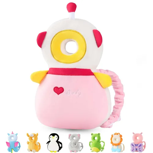 Vista 11 de JunNeng - Mochila protectora de cabeza de bebé para caminar y gatear, pingüino blanco Protector de cabeza suave, transpirable, ajustable
