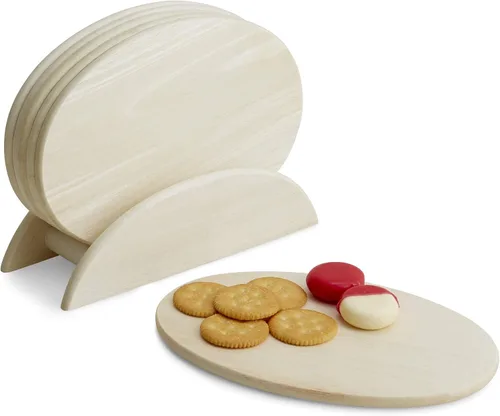 Vista 8 de Woodard & Charles 6 tablas de servir de madera de acacia con soporte, perfectas para servir, sushi, queso, aperitivos de obra, embutidos Marrón