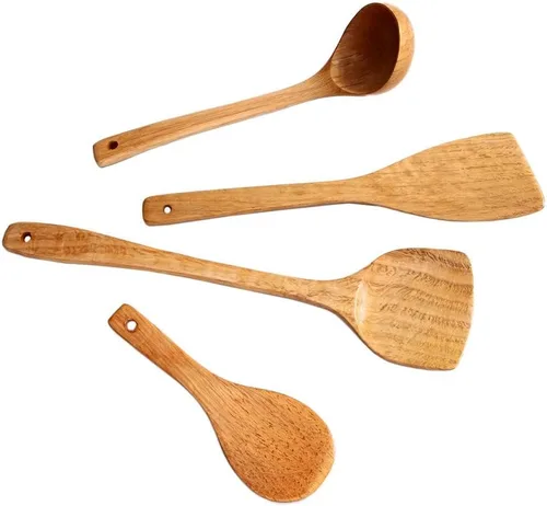 Vista 3 de Espátula de madera para cocinar, espátula de cocina de mango largo, pala de arroz, espátula antiadherente, cucharas de madera, raspador, cuchara