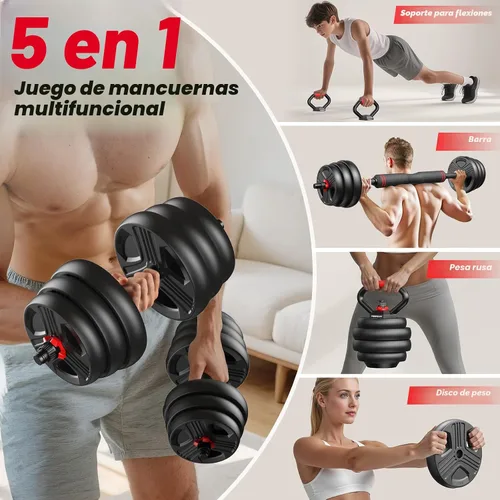 Vista 2 de FITPLAM Juego de mancuernas ajustables, 20/35/45/55/70/90 libras, juego de pesas libres con tuerca mejorada, juego de pesas 5 en 1 utilizado como