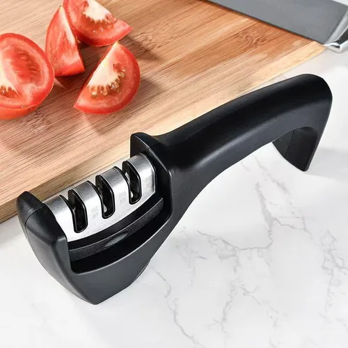 Vista 10 de Afilador de cuchillos, afilador manual profesional de 3 etapas para afilar cuchillos de cocina para cuchillos de cocina, cuchillos dentados, tijeras