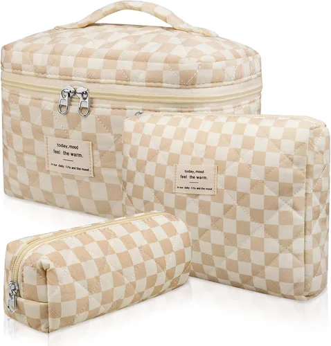 Vista 31 de Juego de bolsas de maquillaje, bolsa de maquillaje acolchada, bolsa grande para cosméticos florales para mujer, bonitas bolsas de maquillaje