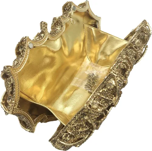 Vista 6 de Boutique De FGG Bolsos de noche con diamantes de imitación de flores para mujer, para fiesta formal, de cristal, bolso de mano de boda, mini Dorado