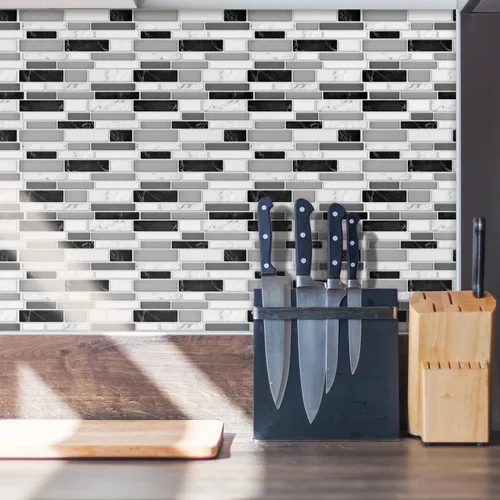 Vista 3 de WALPLUS - 12 Hojas de azulejos adhesivos 3D, 12 x 6 pulgadas, despega y pega, para loseta en muro, cocina, baño y metro, adorno resistente al calor