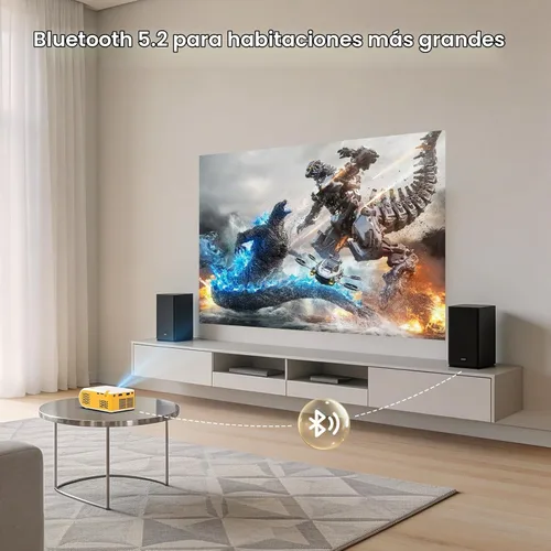 Vista 4 de Mini proyector portátil con Wifi y Bluetooth proyectores de cine al aire libre, mini proyector de cine en casa para interior para dormitorio Amarillo
