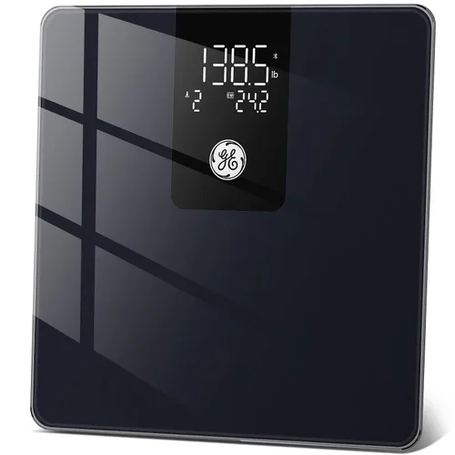 Vista 9 de GE Báscula digital para el baño para pesarse, báscula inteligente Bluetooth para peso corporal y IMC, báscula electrónica negra para baño y hogar