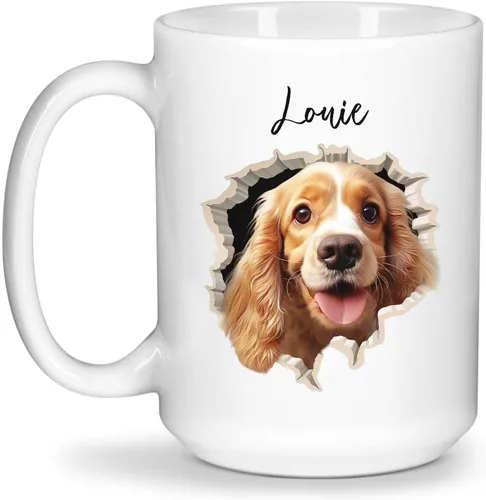 Vista 11 de Tazas de café con nombre personalizado único y emocionado Chihuahua rompió la pared, tazas de café personalizadas para perros, regalo para niños