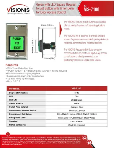 Vista 2 de Visionis FPC-8512 Sistema de control de acceso de una puerta de salida de puerta de salida de 1200 libras Cerradura electromagnética + botón
