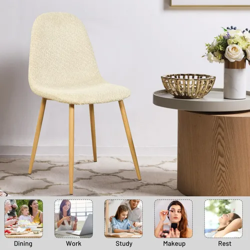 Vista 4 de FurnitureR Juego de 4 sillas de comedor, asiento de comedor tapizado de tela de felpilla con patas de metal resistentes, sillas laterales de Beige