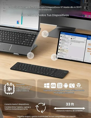 Vista 5 de Nillkin - Teclado plegable de viaje con panel táctil y teclado numérico, teclado Bluetooth inalámbrico portátil plegable de tamaño completo