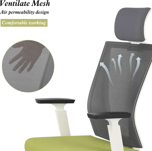 Vista 5 de Silla ergonómica de oficina, silla giratoria de escritorio, respaldo alto, silla de computadora de malla con reposabrazos, soporte lumbar ajustable