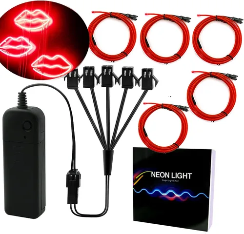 Vista 9 de Ourbest [Nueva versión dura] 5 divisores de 6.6 ft de cable EL de neón, 3 modos de permanencia/lento/rápido flash LED para decoración de fiesta