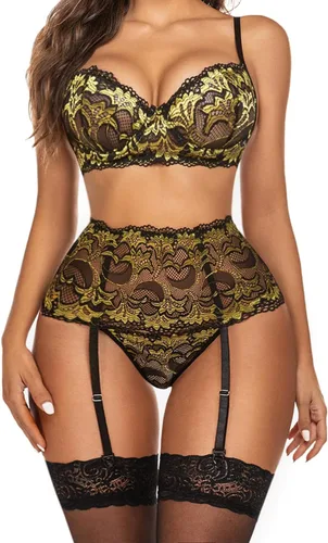 Vista 38 de Avidlove - Conjunto de lencería para mujer de cintura alta, lencería con cinturón, lencería