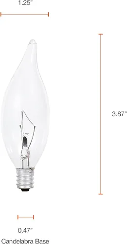 Vista 6 de LEDVANCE Sylvania Double Life - Bombilla incandescente B10, 25 W, 150 lúmenes, 2850 K, base de candelabro, transparente, blanco suave, paquete de 4