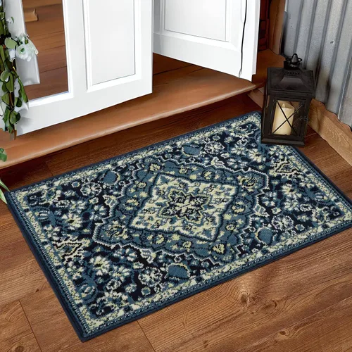 Vista 17 de Fashionwu Alfombra larga para pasillo, alfombra floral que no desprende pelusa, alfombra grande oriental envejecida, larga para baño, sala de estar