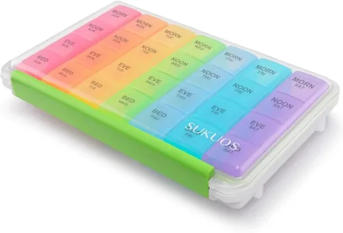 Vista 11 de Sukuos - Organizador semanal de pastillas de 7 días y 4 veces al día, caja de pastillas diaria grande resistente a la humedad para vitaminas, aceite