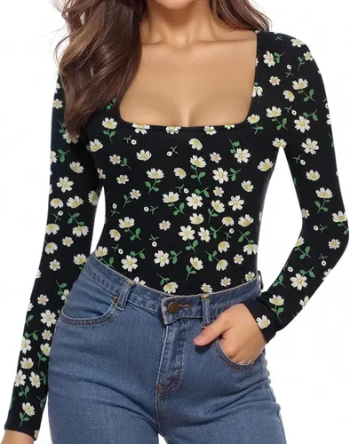 Vista 2 de MANGOPOP Body de manga larga con cuello cuadrado para mujer