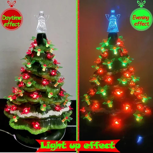 Vista 6 de 153 luces de cerámica de repuesto para árbol de Navidad, 50 bombillas de hojas verdes Lites, 50 clavijas de árbol de bayas de plástico y 50 adornos