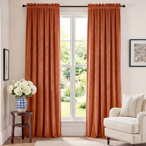 Vista 94 de Lazzzy Cortinas opacas de terciopelo beige de 84 pulgadas de largo con aislamiento térmico para oscurecer la habitación, cortinas forradas de lujo