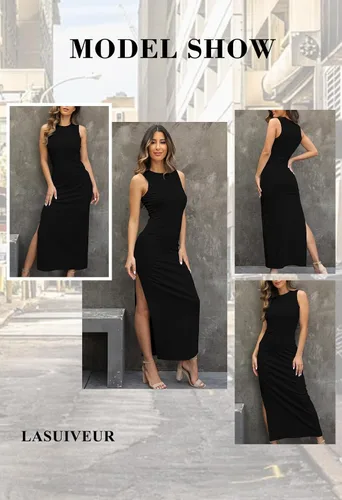 Vista 7 de LaSuiveur Vestido para mujer de vacaciones de verano para playa sin mangas y con corte alto
