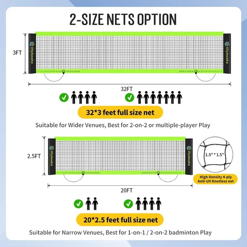 Vista 4 de Portable Volleyball & Badminton Combo Net Set for Backyard Beach with 2 Nets (20ft and 32ft), Adjustable Poles, PU Volleyball, Aluminum Rackets and
